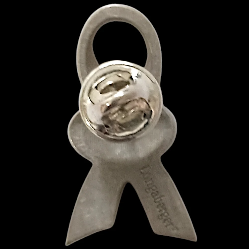 Longaberger Horizon of Hope Lapel Pin Basket‎ Tie On Pewter Vintage USA Ribbon